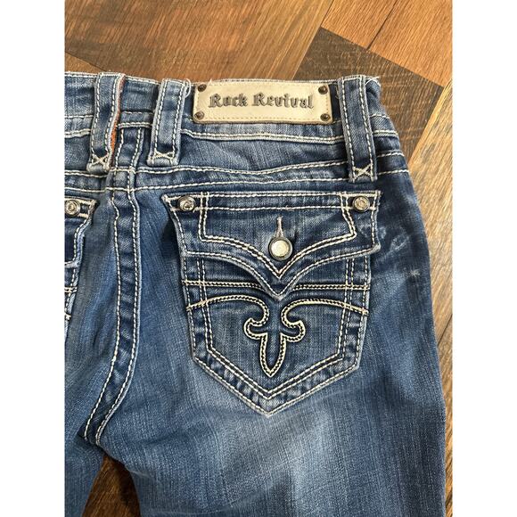 Rock Revival Celine Boot Cut Jeans Flap Pocket Bling Swarovski Crystal Size 28 - Picture 4 of 4